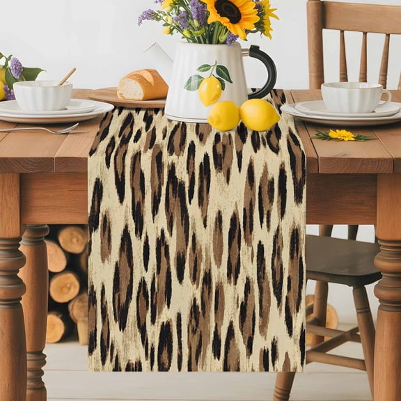 Kitchen Table Runner 36 Inches Long, Classic Leopard Print Cotton Linen Table Runners for Dining Tables Home Holiday Party Wedding, African Animal Print Texture Tabletop Scarf