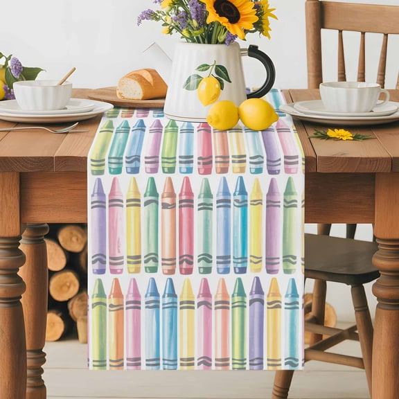 Kitchen Table Runner 36 Inches Long, Colorful Crayon School Bus Cotton Linen Table Runners for Dining Tables Home Holiday Party Wedding, Back to School Season Tabletop Scarf