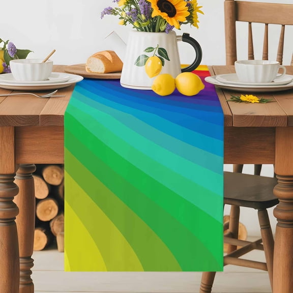 Kitchen Table Runner 36 Inches Long, Colorful Rainbow Vortex Cotton Linen Table Runners for Dining Tables Home Holiday Party Wedding, Seamless Swirl Pattern Art Tabletop Scarf