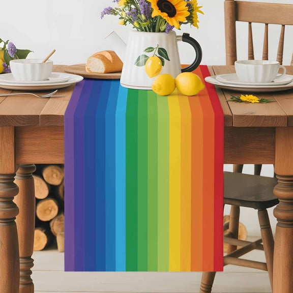 Kitchen Table Runner 36 Inches Long, Colorful Stripes Gradient Art Cotton Linen Table Runners for Dining Tables Home Holiday Party Wedding, Modern Rainbow Texture Tabletop Scarf