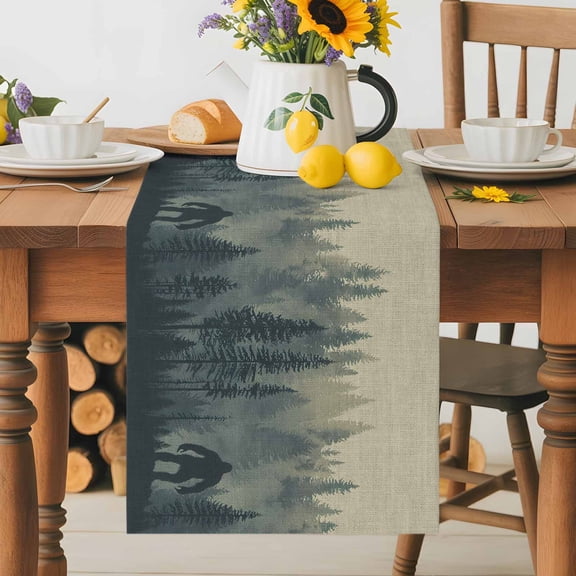 Kitchen Table Runner 36 Inches Long, Forest Gorilla Wild Animal Trees Silhouette Cotton Linen Table Runners for Dining Tables Home Holiday Party Wedding, Vintage Linen Tabletop Scarf