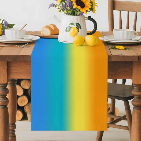 Kitchen Table Runner 36 Inches Long, Gradient Striped Rainbow Cotton Linen Table Runners for Dining Tables Home Holiday Party Wedding, Modern Minimalist Art Tabletop Scarf