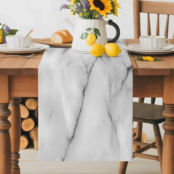 Kitchen Table Runner 36 Inches Long, Gray Marble Gradient Crack Art Cotton Linen Table Runners for Dining Tables Home Holiday Party Wedding, Minimalist Modern Style Tabletop Scarf