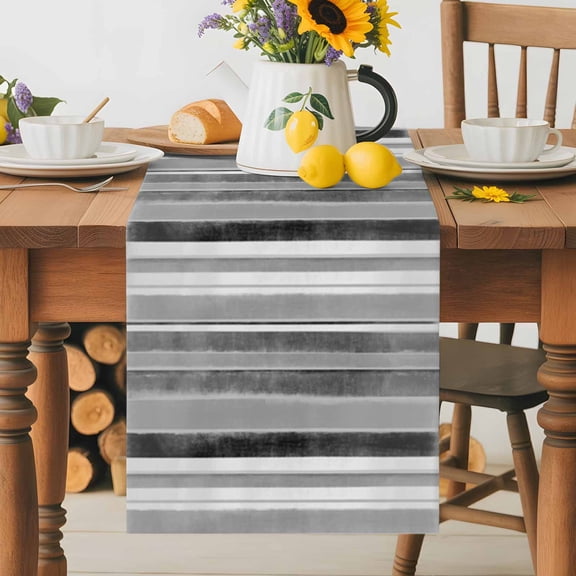 Kitchen Table Runner 36 Inches Long, Grey White Stripe Nordic Style Cotton Linen Table Runners for Dining Tables Home Holiday Party Wedding, Retro Geometric Art Tabletop Scarf