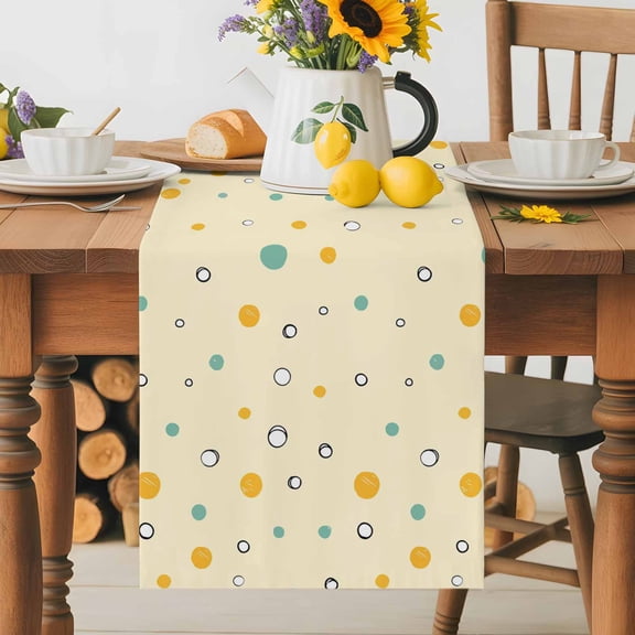 Kitchen Table Runner 36 Inches Long, Modern Colorful Polka Dot Cotton Linen Table Runners for Dining Tables Home Holiday Party Wedding, Minimalist Style Geometric Theme Tabletop Scarf