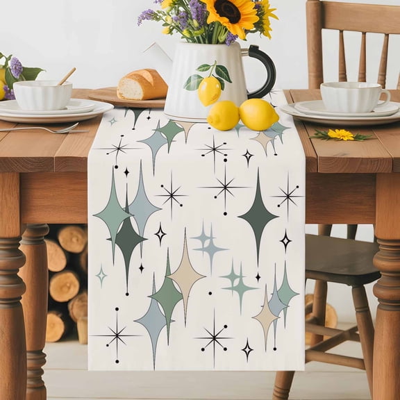 Kitchen Table Runner 36 Inches Long, Modern Diamond Geometric Art Cotton Linen Table Runners for Dining Tables Home Holiday Party Wedding, Mid Century Abstract Art Tabletop Scarf