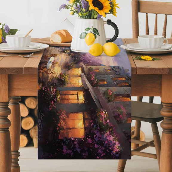 Kitchen Table Runner 36 Inches Long, Modern Paris Riverfront View Cotton Linen Table Runners for Dining Tables Home Holiday Party Wedding, Oil Painting Impressionist Art Tabletop Scarf