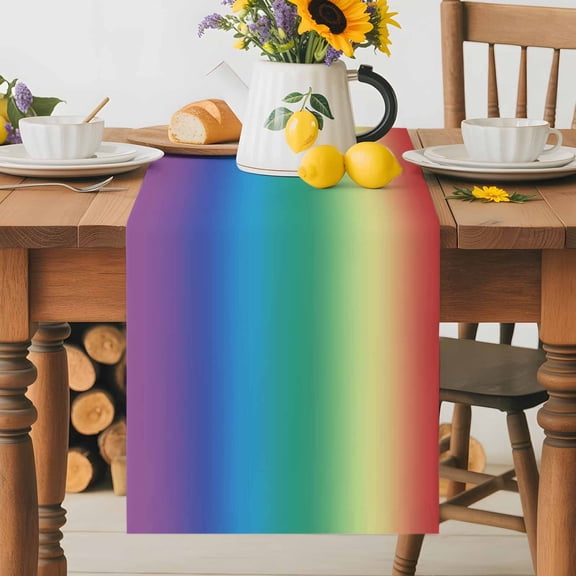 Kitchen Table Runner 36 Inches Long, Multicolor Rainbow Abstract Colored Gradient Cotton Linen Table Runners for Dining Tables Home Holiday Party Wedding, Ombre Art Tabletop Scarf