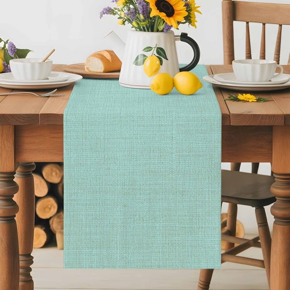 Kitchen Table Runner 36 Inches Long, Pure Color Mint Green Cotton Linen Table Runners for Dining Tables Home Holiday Party Wedding, Vintage Monochrome Art Tabletop Scarf