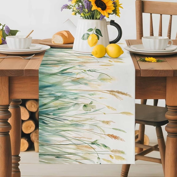 Kitchen Table Runner 36 Inches Long, Retro Spring Thatch Cotton Linen Table Runners for Dining Tables Home Holiday Party Wedding, Vintage Country Plants Tabletop Scarf