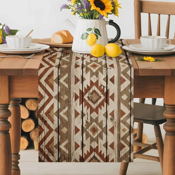 Kitchen Table Runner 36 Inches Long, Rustic Aztec Style Pattern Cotton Linen Table Runners for Dining Tables Home Holiday Party Wedding, Southwestern Geometric Art Tabletop Scarf