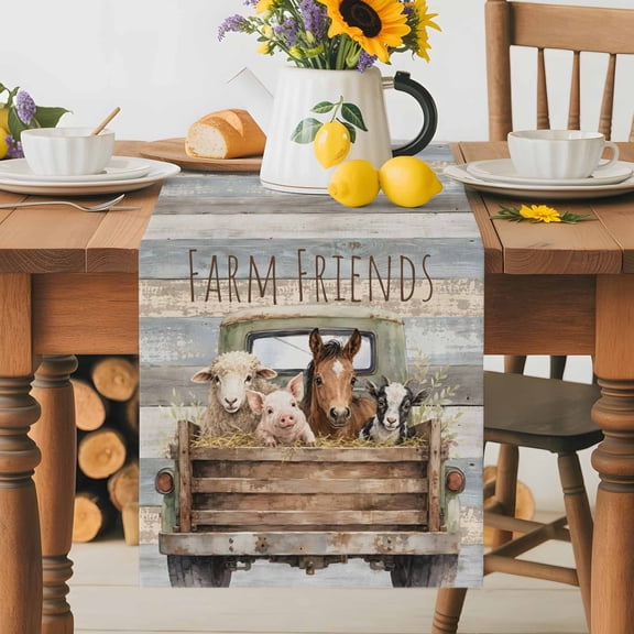 Kitchen Table Runner 36 Inches Long, Rustic Sheep Pig Horse Cow Cotton Linen Table Runners for Dining Tables Home Holiday Party Wedding, Farmhouse Truck Wood Board Tabletop Scarf