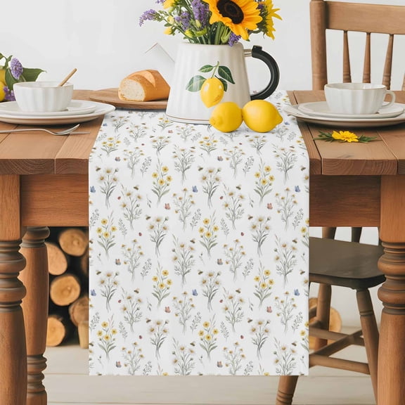 Kitchen Table Runner 36 Inches Long, Rustic Wildflowers Dainty Petals Cotton Linen Table Runners for Dining Tables Home Holiday Party Wedding, Sage Green Leaves Tabletop Scarf