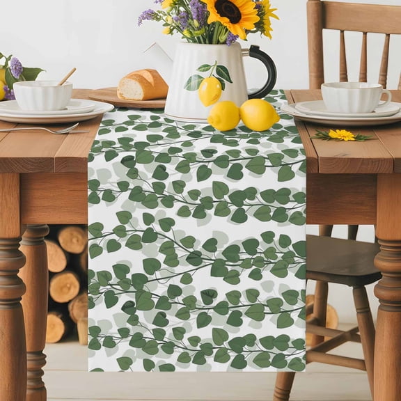 Kitchen Table Runner 36 Inches Long, Spring Plants Ivy Cotton Linen Table Runners for Dining Tables Home Holiday Party Wedding, Green Heartleaf Philodendron Tabletop Scarf