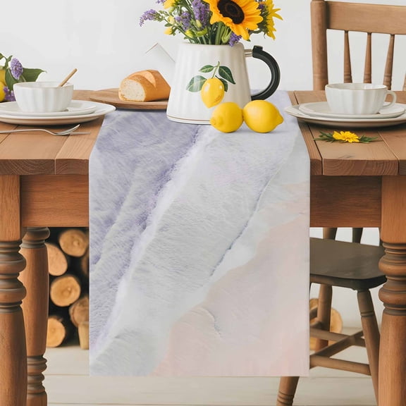 Kitchen Table Runner 36 Inches Long, Summer Beach Sand Waves Purple Gradient Cotton Linen Table Runners for Dining Tables Home Holiday Party Wedding, Water Ripple Tabletop Scarf