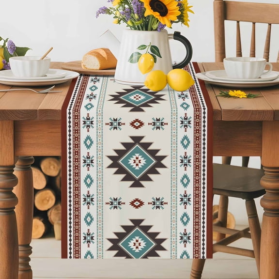 Kitchen Table Runner 70 Inches Long, Classic Aztec Pattern Cotton Linen Table Runners for Dining Tables Home Holiday Party Wedding, Southwest Wind Bohemian Art Tabletop Scarf