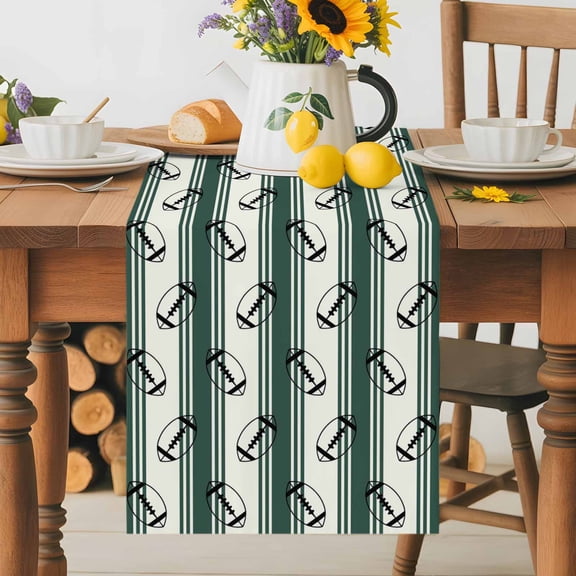 Kitchen Table Runner 70 Inches Long, Classic Sports Athletic Football Cotton Linen Table Runners for Dining Tables Home Holiday Party Wedding, Geometric Green Stripes Tabletop Scarf