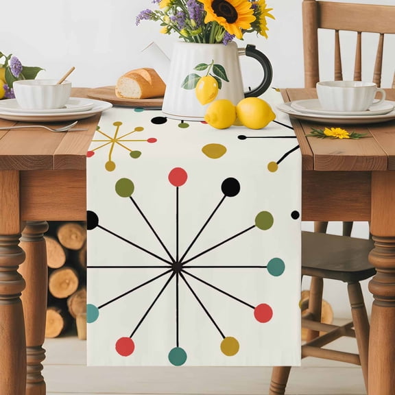 Kitchen Table Runner 70 Inches Long, Mid Century Abstract Geometric Cotton Linen Table Runners for Dining Tables Home Holiday Party Wedding, Modern Colorful Atomic Tabletop Scarf