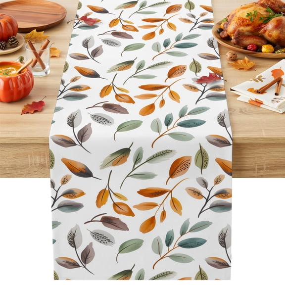 Kitchen Table Runner 90 Inches Long, Autumn Seamless Colorful Leaves Cotton Linen Table Runners for Dining Tables Home Holiday Party Wedding, Thanksgiving Leaf Plant Tabletop Scarf