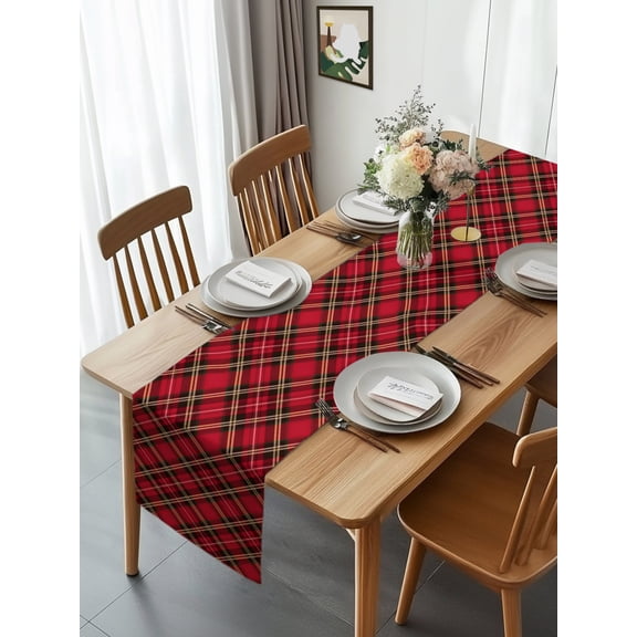 Kitchen Table Runner 90 Inches Long, Christmas Tartan Buffalo Plaid Cotton Linen Table Runners for Dining Tables Home Holiday Party Wedding, Diamond Checker Lattice Tabletop Scarf