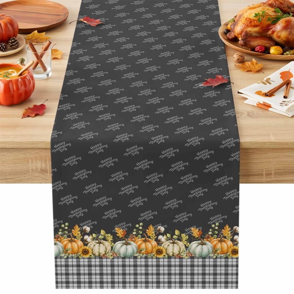 Kitchen Table Runner 90 Inches Long, Farmhouse Fall Pumpkin Sunflower Leaf Cotton Linen Table Runners for Dining Tables Home Holiday Party Wedding, Thanksgiving Buffalo Plaid Tabletop Scarf