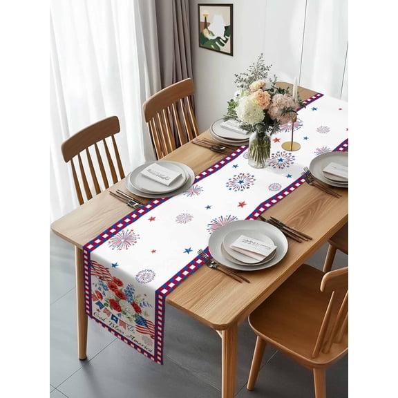 Kitchen Table Runner 90 Inches Long, God Bless American Cotton Linen Table Runners for Dining Tables Home Holiday Party Wedding, Independence Day 250th Anniversary Tabletop Scarf