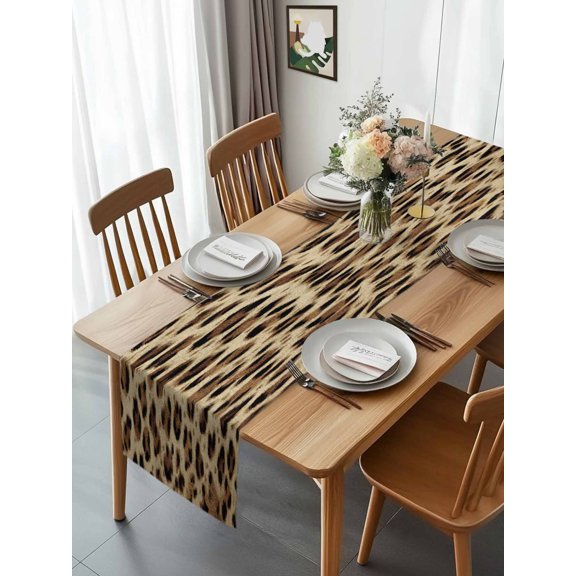 Kitchen Table Runner 90 Inches Long, Leopard Print Cotton Linen Table Runners for Dining Tables Home Holiday Party Wedding, Retro Ethnic Tabletop Scarf