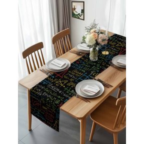 Kitchen Table Runner 90 Inches Long, Mathematical Formulas Math Doodle Cotton Linen Table Runners for Dining Tables Home Holiday Party Wedding, Cartoon Style Tabletop Scarf
