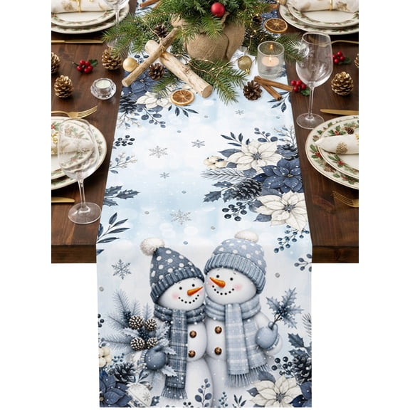 Kitchen Table Runner 90 Inches Long, Winter Snowman Xmas Ball Table Runners for Dining Tables Home Holiday Party Wedding, Christmas Poinsettia Snowflake Tabletop Scarf