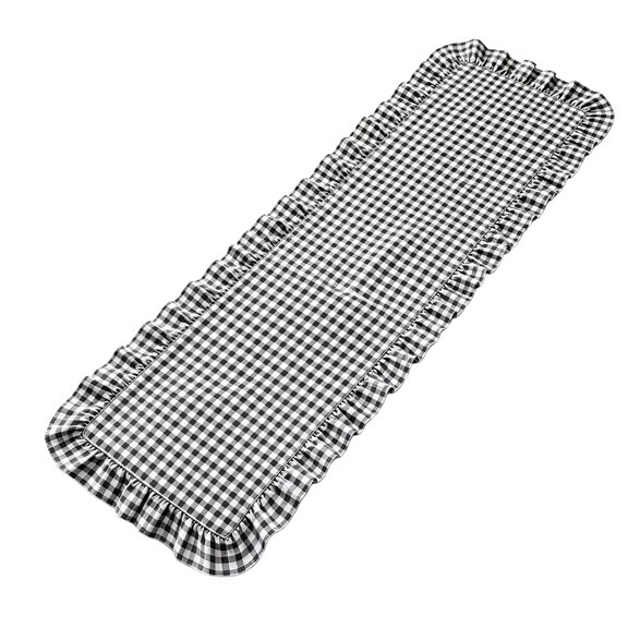 Kitchen Table Runner Checked Border Polyester Ruffle Accent, Dining Center Decor for Gatherings, Easy Care Fabric