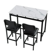 Kitchen Table Set, Dining Table and Chairs for 2, 3 Piece Dining Room Table Set with 2 Upholstered Chairs, Bar Dining Table Set for Small Spaces, Apartment, Breakfast, Pub, Rustic Black