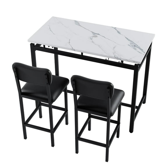 Kitchen Table Set, Dining Table and Chairs for 2, 3 Piece Dining Room Table Set with 2 Upholstered Chairs, Bar Dining Table Set for Small Spaces, Apartment, Breakfast, Pub, Rustic Black