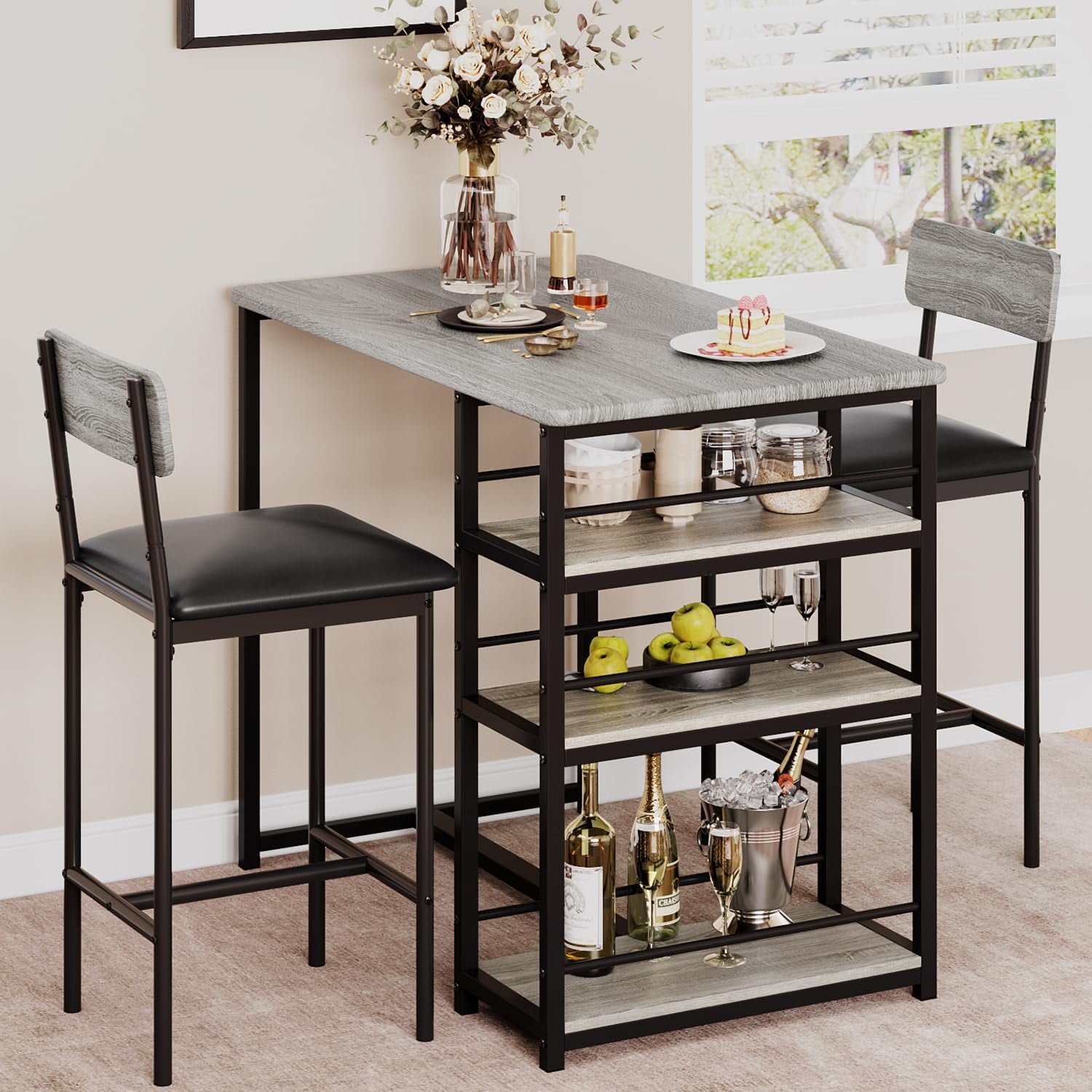 Kitchen Table Set,Dining Table and Chairs for 2,3 Piece Dining Room Table Set with 2 Upholstered Chairs,Bar Dining Table Set for Small Spaces,Apartment,Breakfast,Pub