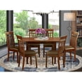 East West Furniture Set Tavolo Da Pranzo Rotondo 91,4 Cm + 2 Sedie Parson, Gambe Mogano, Seduta In Finta Pelle Rossa Mattone