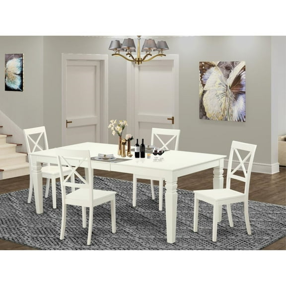 5 PcKitchen Table set with a Dining Table and 4 Dining Chairs in Linen White