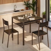 Dining Table Set for 2, Lofka Kitchen Table with Storage Rack and Middle Back Chairs for Small Spaces, Black