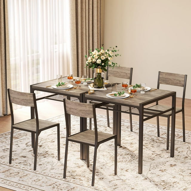 Kitchen Table Set for 2, Lofka Dining Table with 2 Chairs and Storage Racks for Dining Room, Kitchen, Gray
