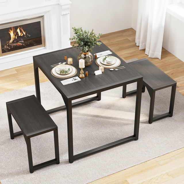 Lofka Modern Small Kitchen Furniture Dinette Set - 3 Pieces Dining Table and Back Support Chairs ...