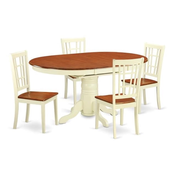 Kitchen Table Set with 4 Dining Room Table & 4 Chairs, Buttermilk & Cherry - 5 Piece