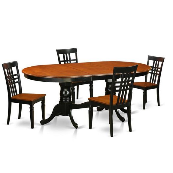 Kitchen Table Set with One Plainville Table & Four Chairs, Black & Cherry - 5 Piece