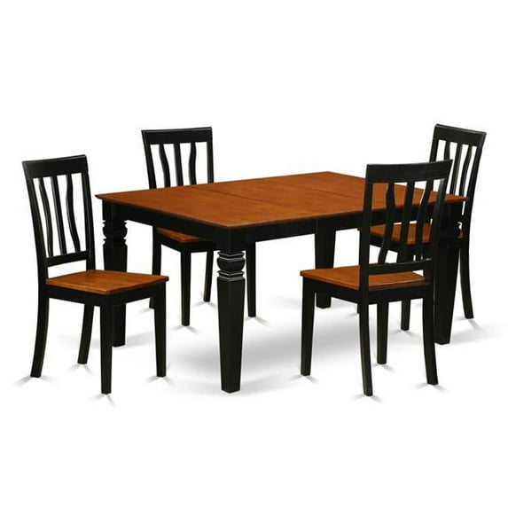 Kitchen Table Set with One Weston Dining Room Table & Four Solid Wood Seat Chairs, Luxurious Black - 5 Piece