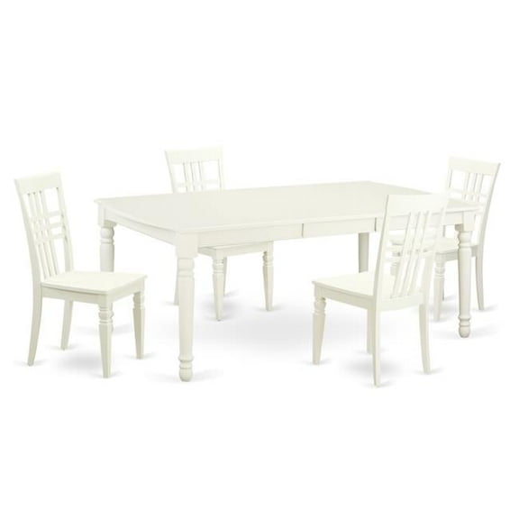 Kitchen Tables & Chair Set with One Dover Dining Table & 4 Chairs, Linen White - 5 Piece