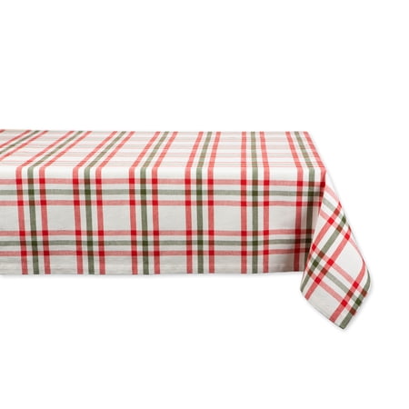 60" x 120" White and Red Kitchen and Tabletop Jolly Tree Collection Nutcracker Plaid Table Cloth
