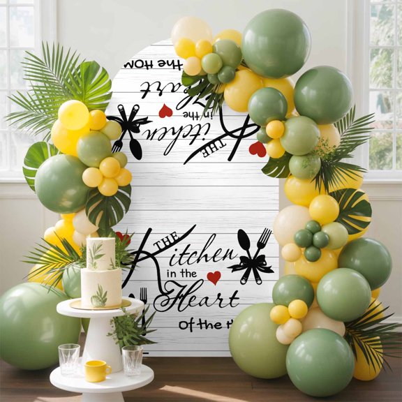Kitchen Tableware Arch Backdrop Cover, 4FT, Love Spandex Arch Covers Double-Sided Backdrop for Wedding Birthday Party Photo Background Decoration