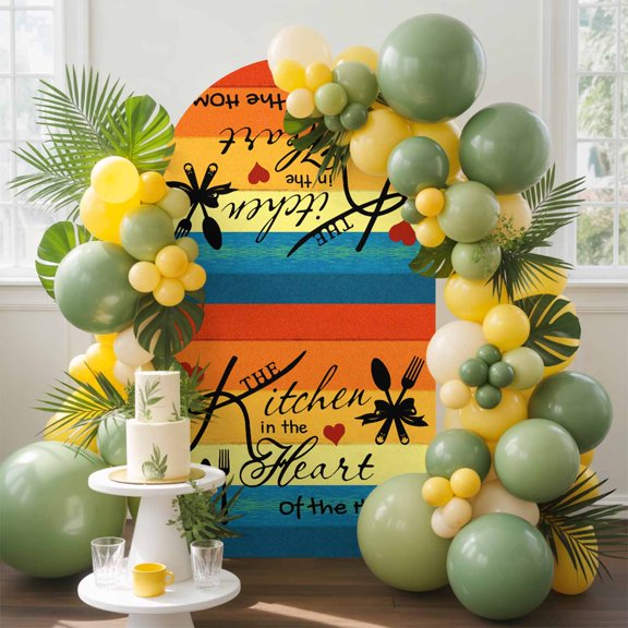 Kitchen Tableware Arch Backdrop Cover, 4FT, Love Spandex Arch Covers Double-Sided Backdrop for Wedding Birthday Party Photo Background Decoration
