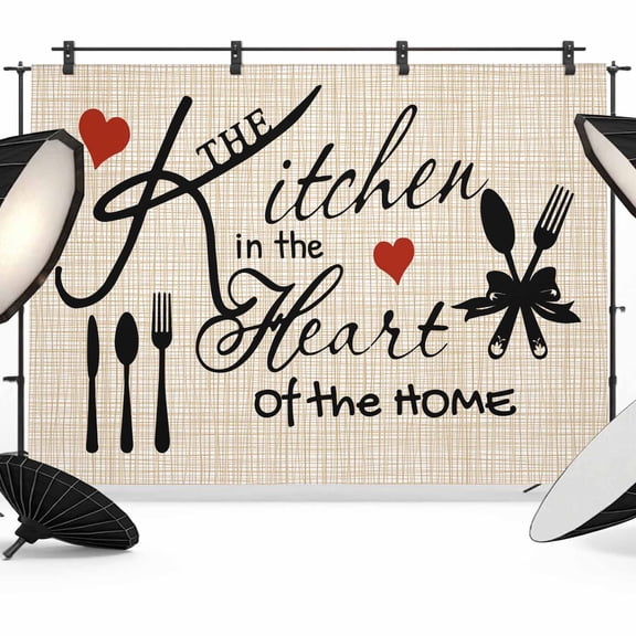 Kitchen Tableware Backdrop for Photography, Knife and Fork Red Love Heart Photo Backdrop Portrait Background Party Banner Photo Backgrounds for Studio Booth Props, 12x8ft