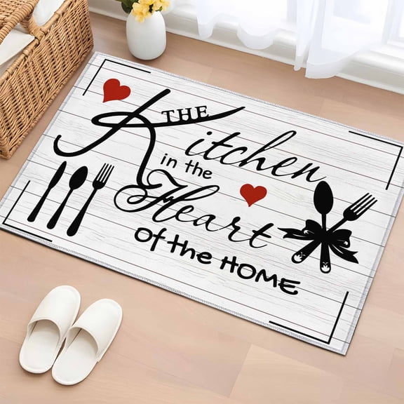 Kitchen Tableware Bathroom Rug Washable 2x3 Entryway Rug Non Slip Red Love Heart Black Words Vintage Front Door Mat Low Pile Indoor Doormat Throw Floor Carpet for Kitchen Bedroom Entrance