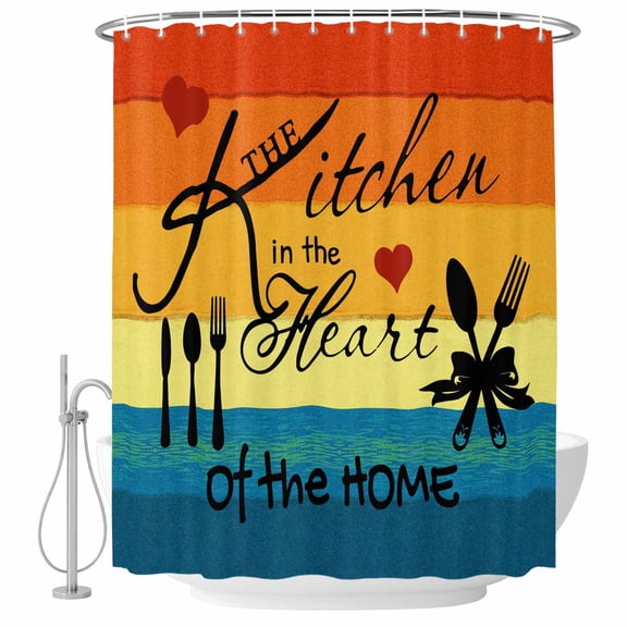 Kitchen Tableware Bathroom Shower Curtains with Hooks, Love Waterproof Fabric Washable Shower Curtain for Home Hotel Bathtub Decor 36x72 Inch