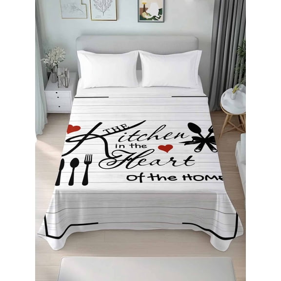 Kitchen Tableware California King Size Flat Sheet, Wrinkleproof & Fadeproof Cooling Flat Bed Sheet Only, Red Love Heart Black Words Vintage Breathable Soft Bedding Top Sheets 108 x 98 Inches