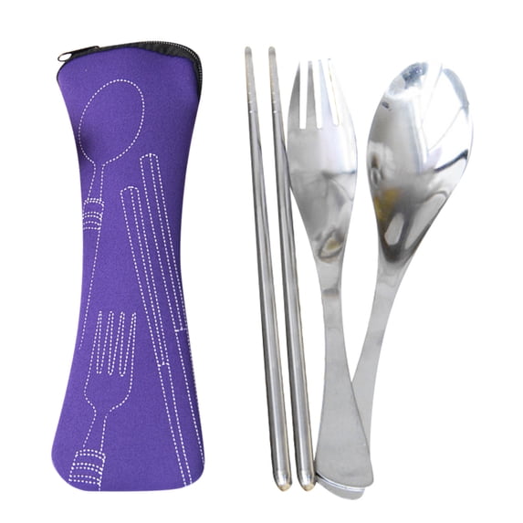 Kitchen Tableware Portable Cutlery Set 3Pcs Stainless Steel Knife Fork Spoon Family Travel Camping Cutlery,Purple Kitchen Tableware
